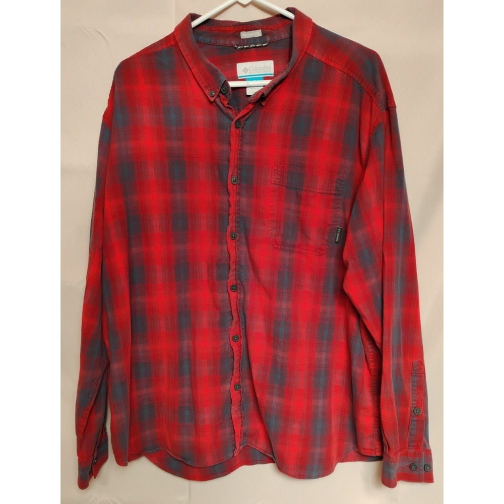 Columbia Shirt Mens XXL 2XL Red Blue Plaid Button Up Long Sleeve Casual